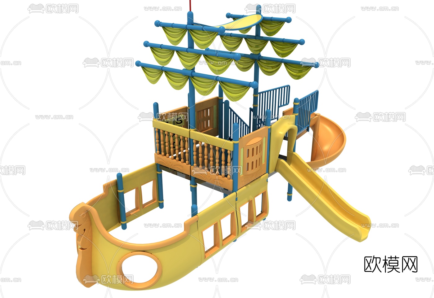 现代卡通海盗船滑梯3d模型下载（渲染图1）