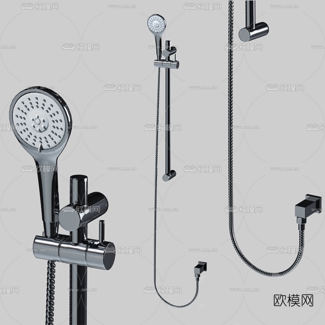 现代金属淋浴花洒免费3d模型下载