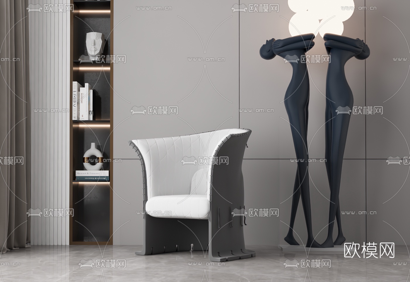 简欧布艺休闲椅3d模型