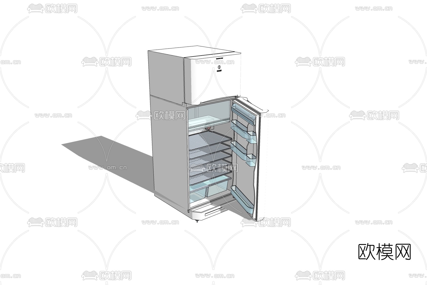 现代单开门冰箱免费su模型下载