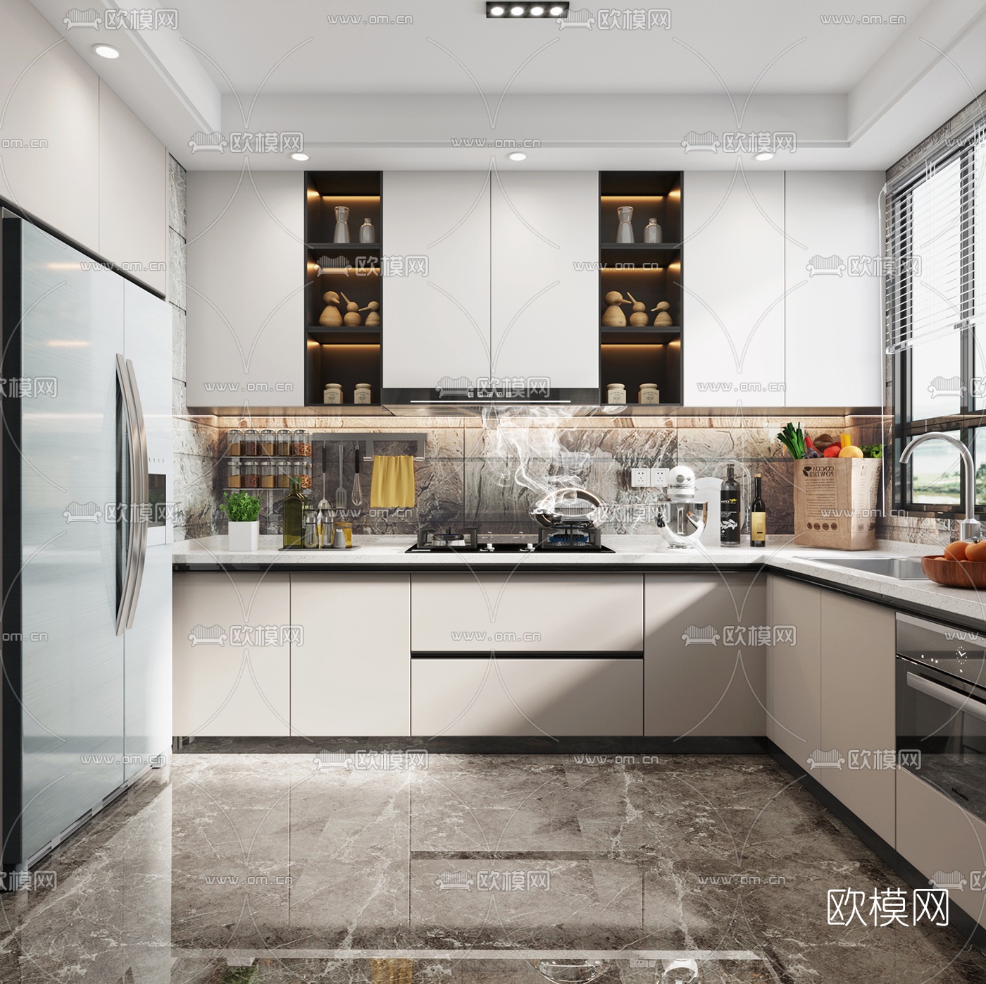 现代厨房3d模型下载