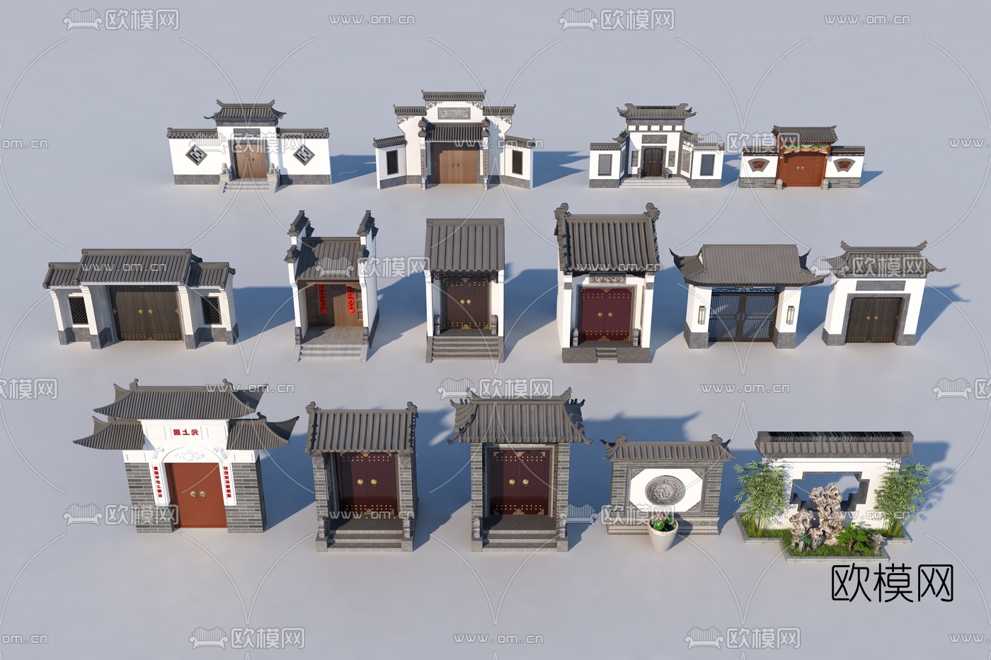 新中式庭院大门建筑构件3d模型