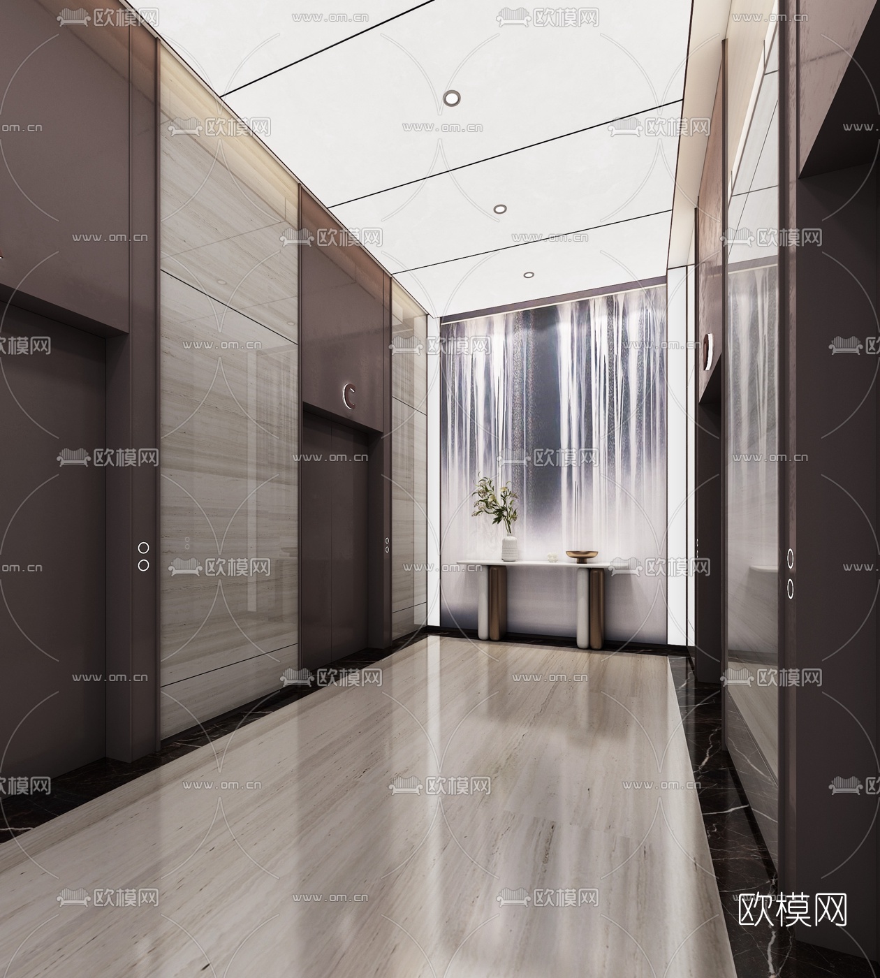 现代轻奢酒店电梯间3d模型下载（渲染图2）