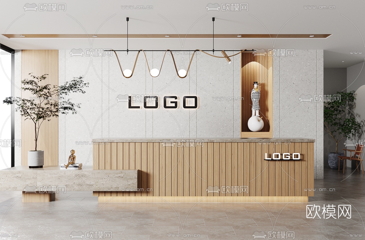 现代办公室前台大厅su模型下载（渲染图1）