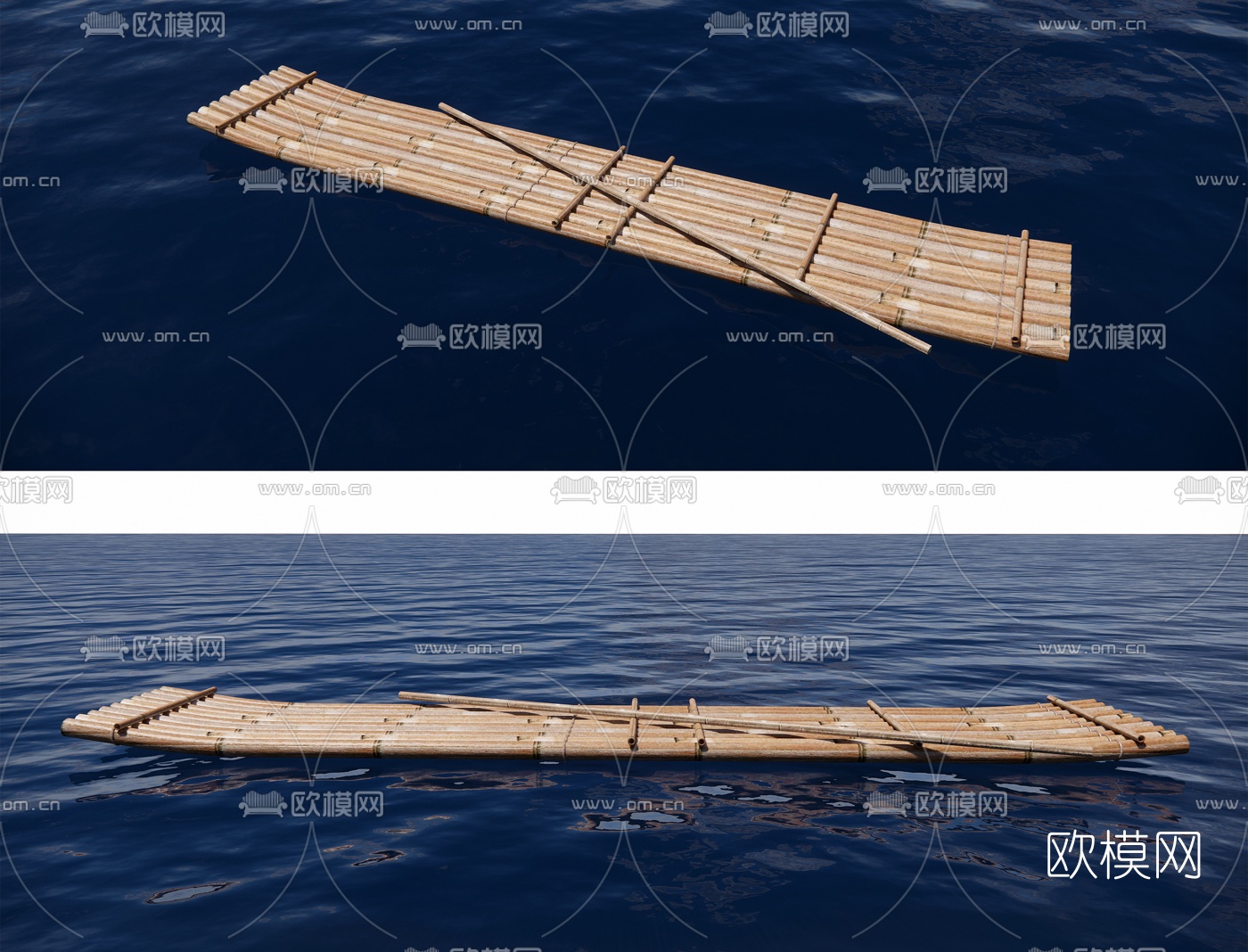 自然风竹排竹簰竹筏su模型下载（渲染图1）