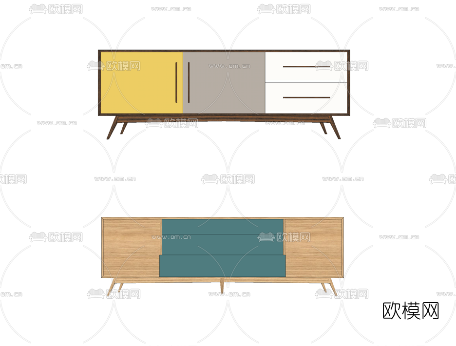 北欧原木边柜su模型下载