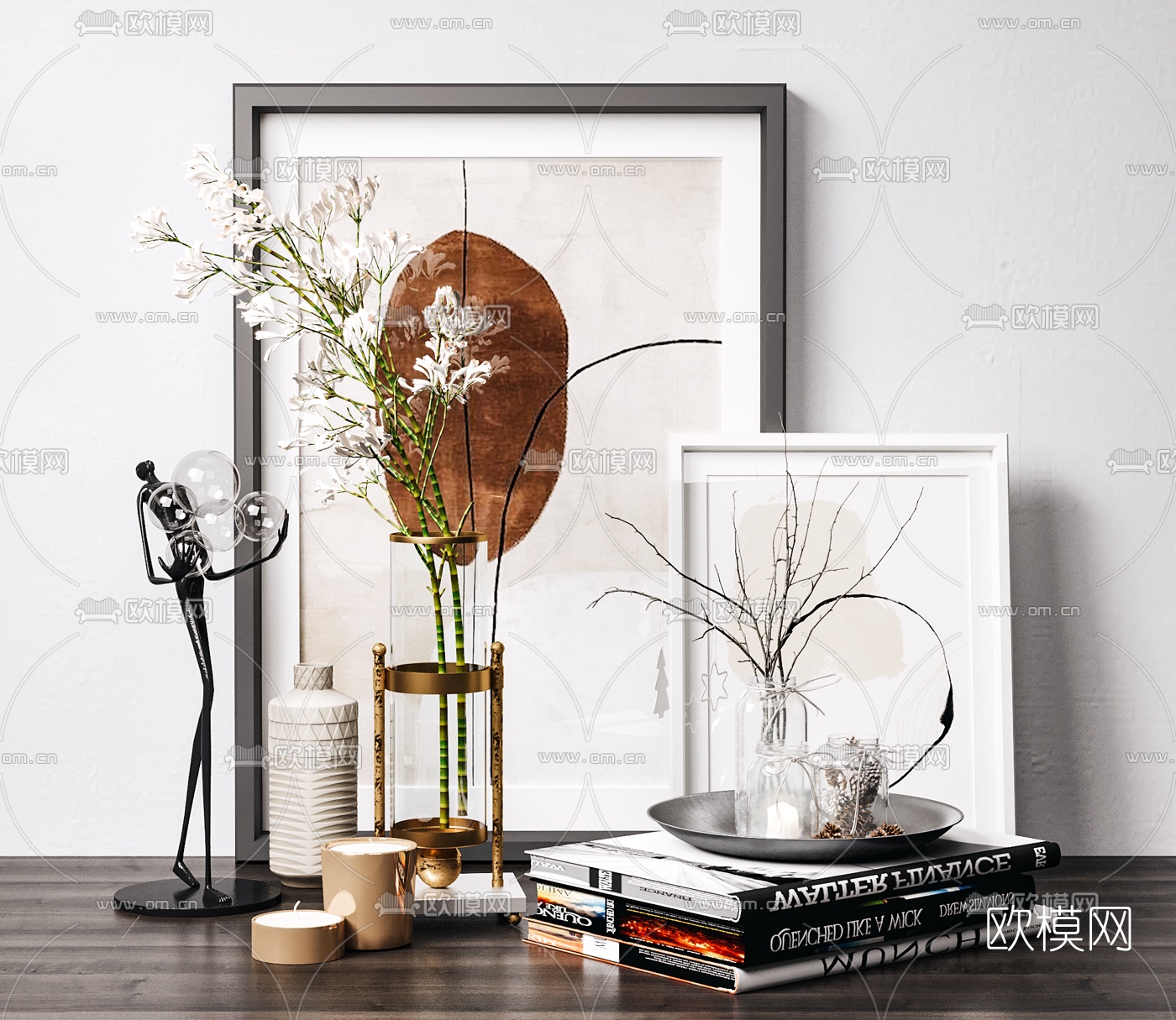 现代花枝蜡烛雕塑摆件3d模型