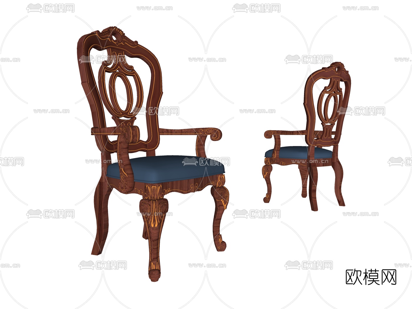 欧式实木高背单椅su模型下载