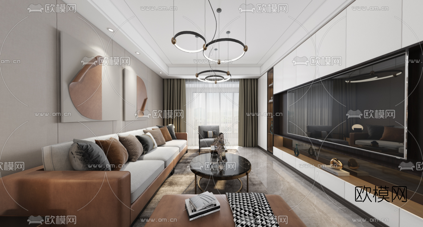 现代轻奢客厅餐厅vr全景3d模型