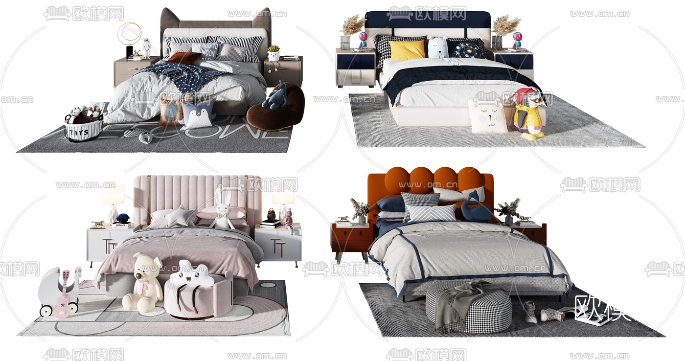 现代布艺儿童床3d模型下载