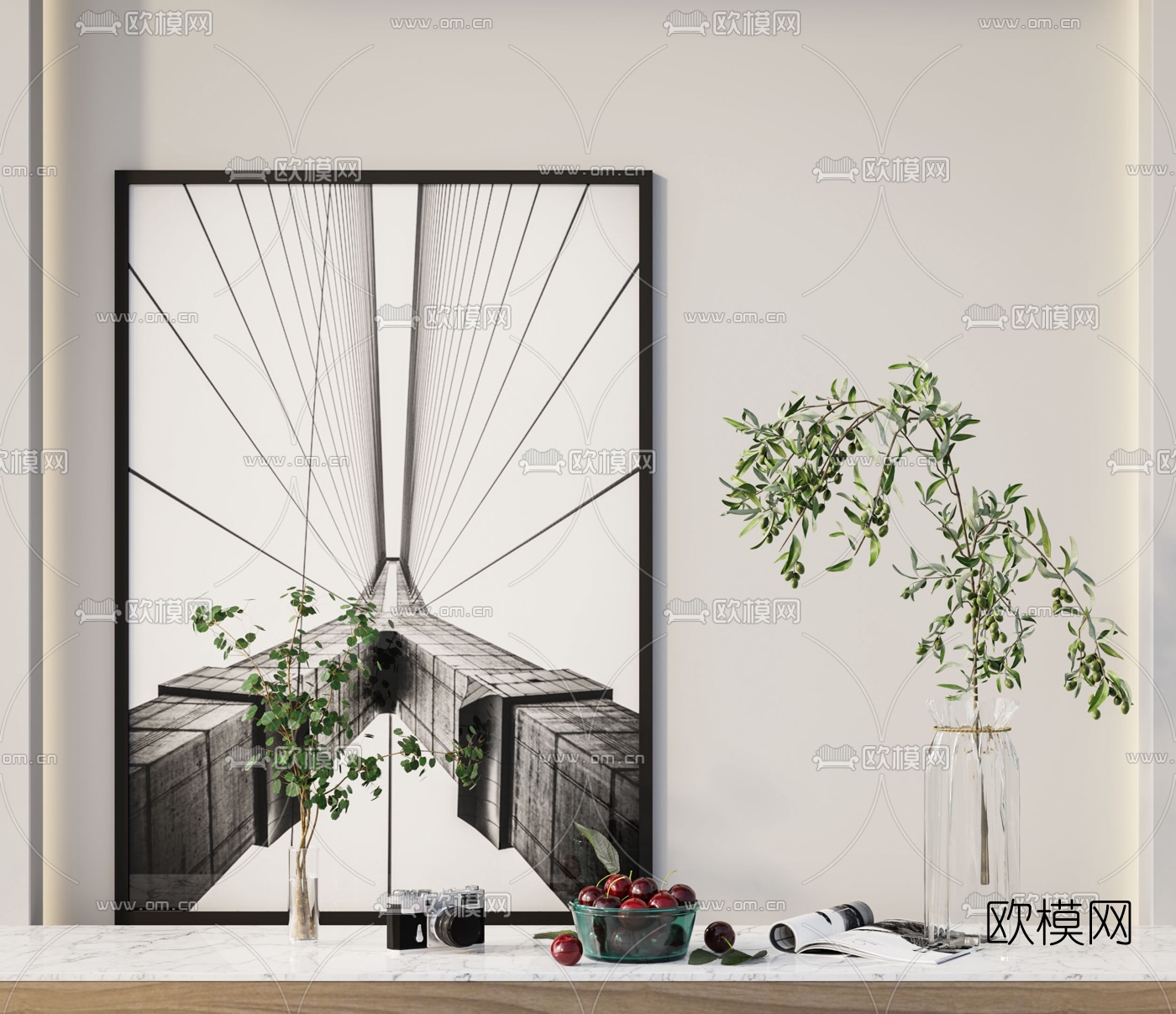 现代插花挂画摆件3d模型下载