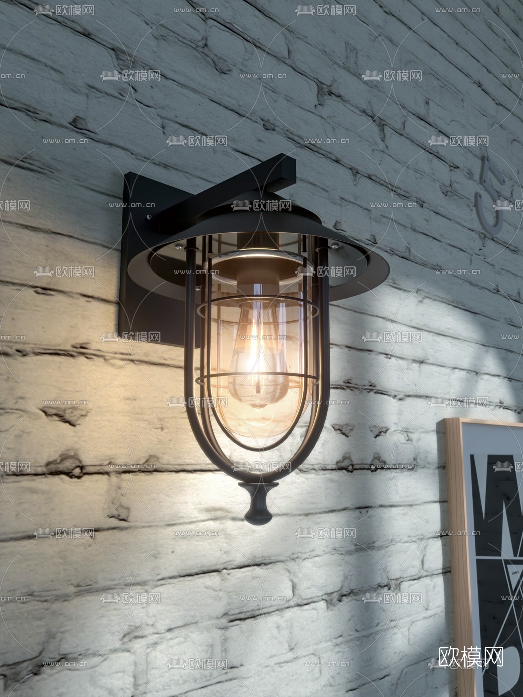 工业风铁艺壁灯3d模型下载（渲染图7）