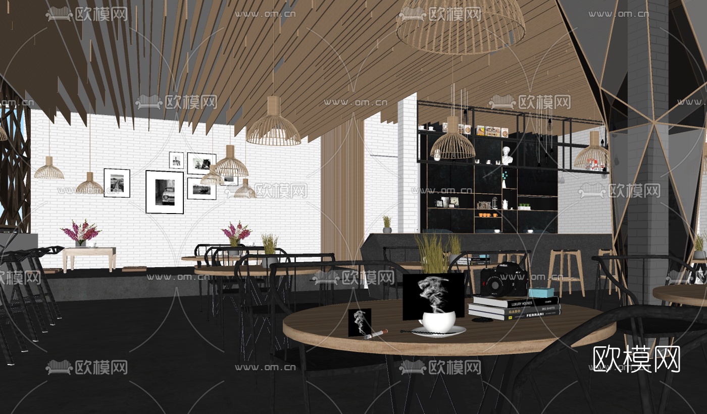 工业风咖啡厅su模型下载（渲染图1）