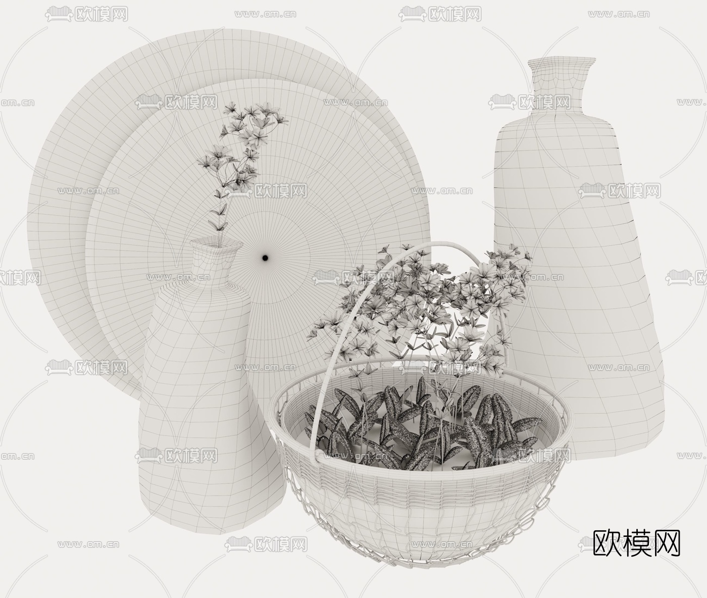 现代圆盘花盆摆件免费3d模型