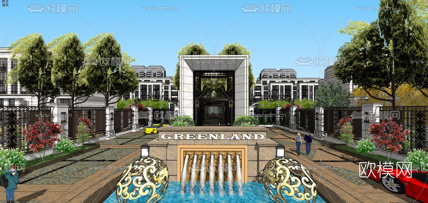 新古典小区住宅园林景观su模型下载（渲染图5）