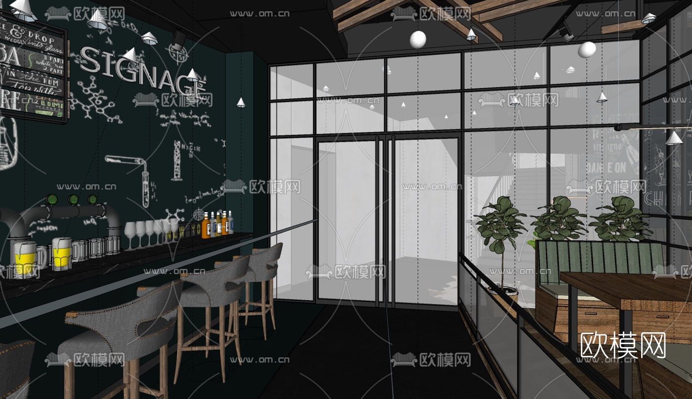 工业风清吧餐厅su模型
