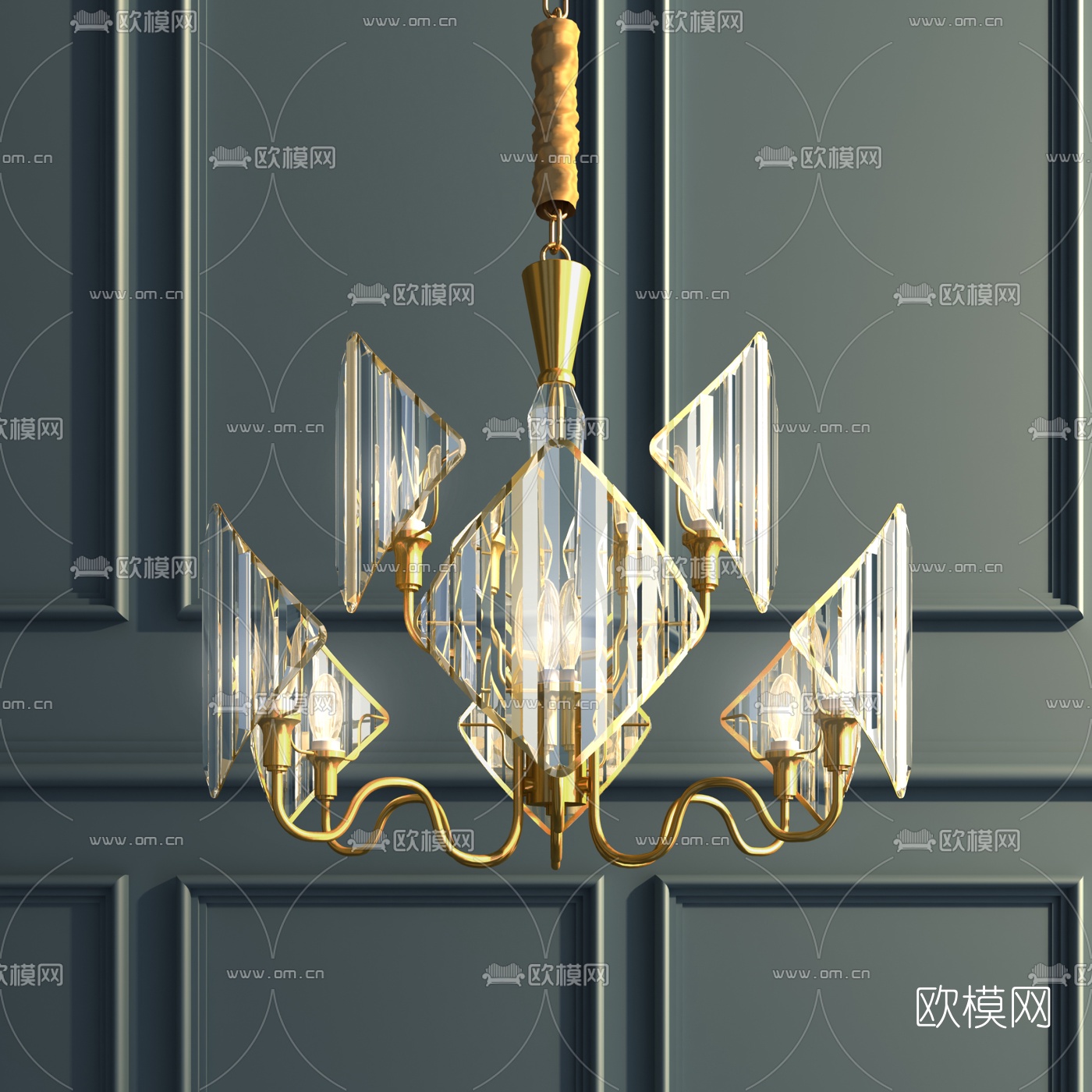 简欧水晶吊灯3d模型下载（渲染图2）