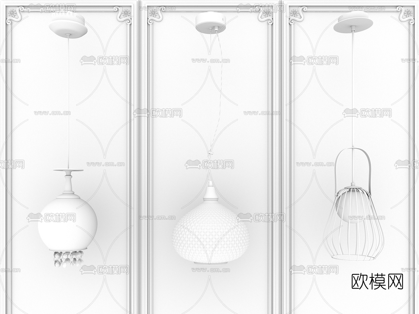 现代圆形玻璃吊灯组合3d模型