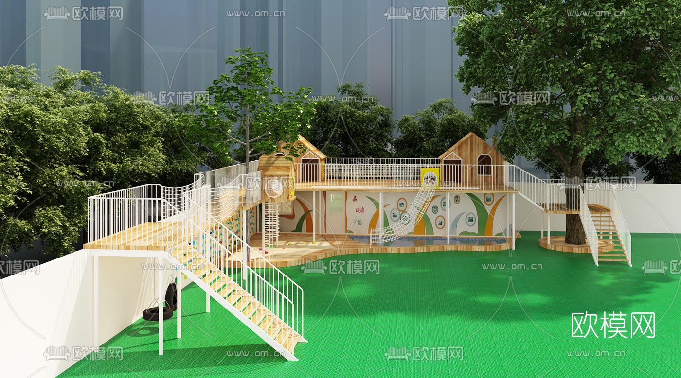 现代户外儿童游乐场3d模型下载（渲染图1）