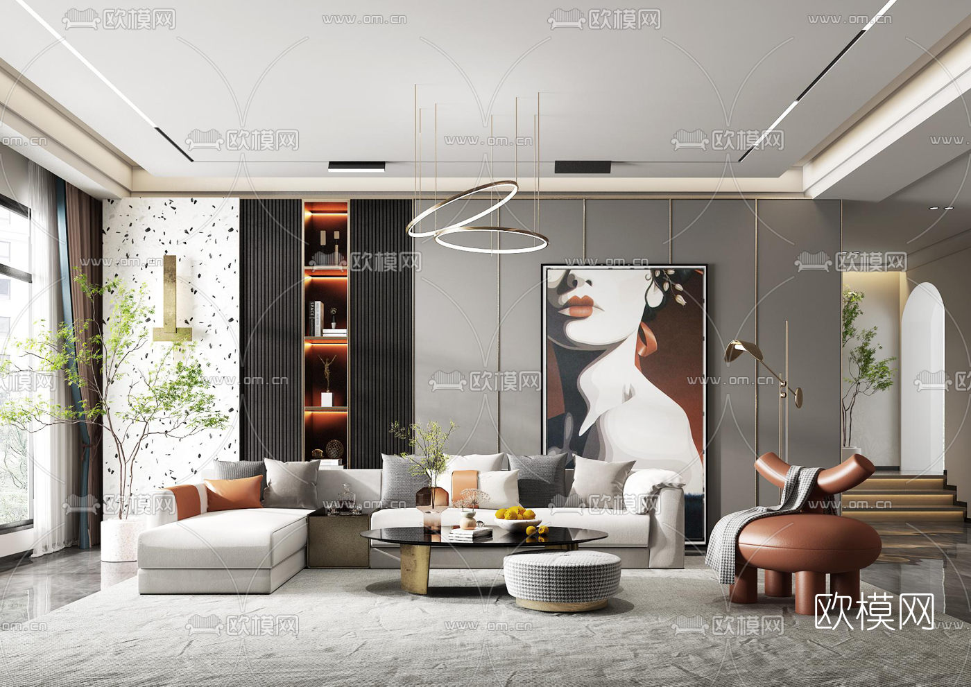 现代布艺转角沙发组合3d模型下载