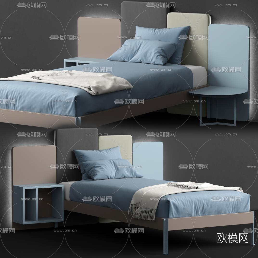 北欧简易单人床3d模型下载（渲染图3）