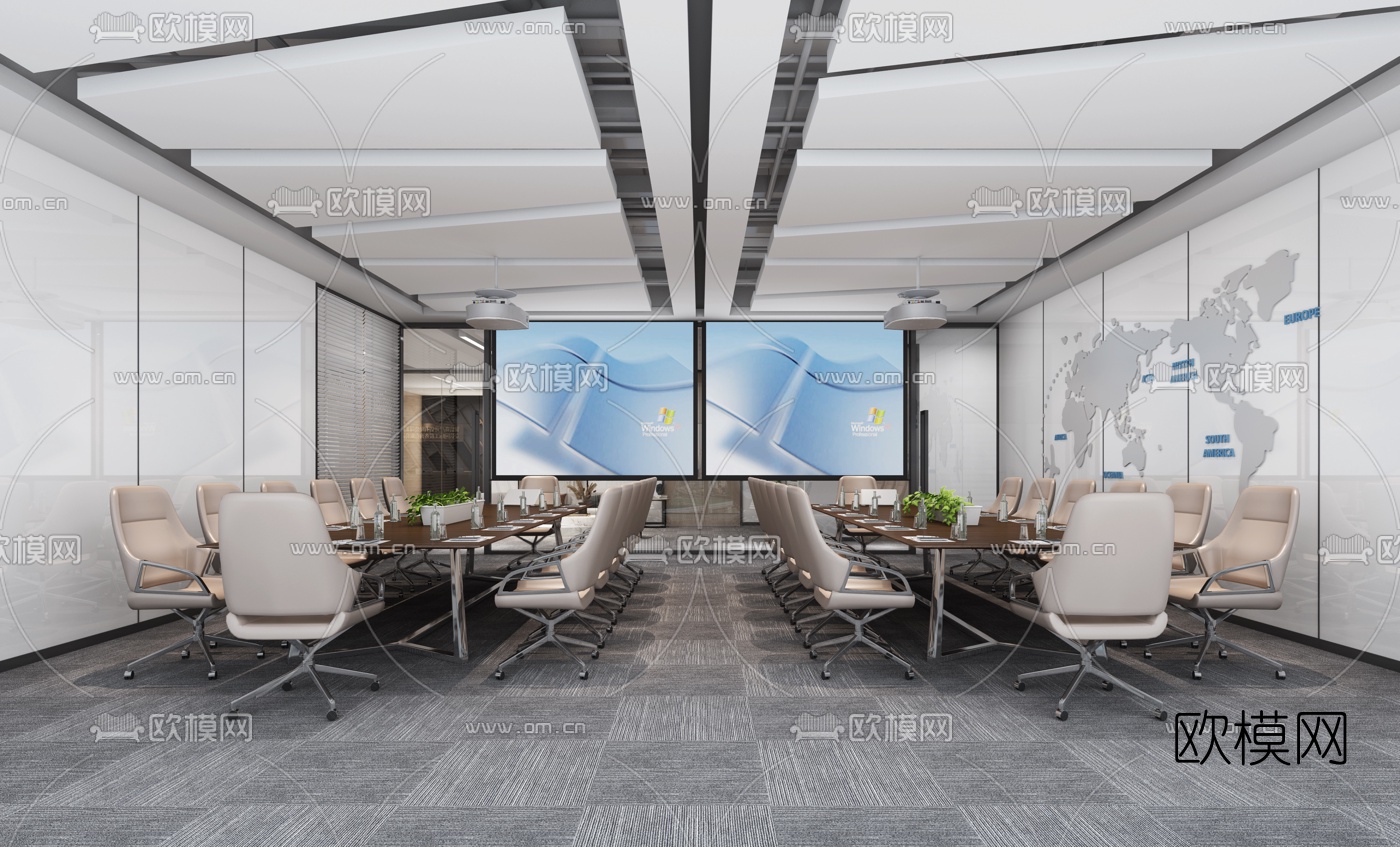 现代前台接待室会议室3d模型