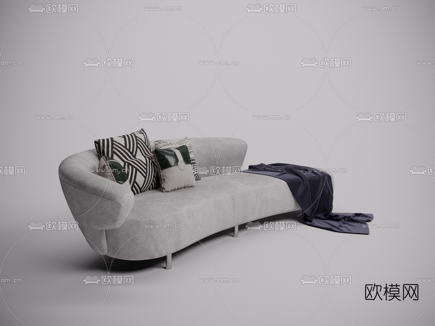 现代布艺弧形沙发3d模型