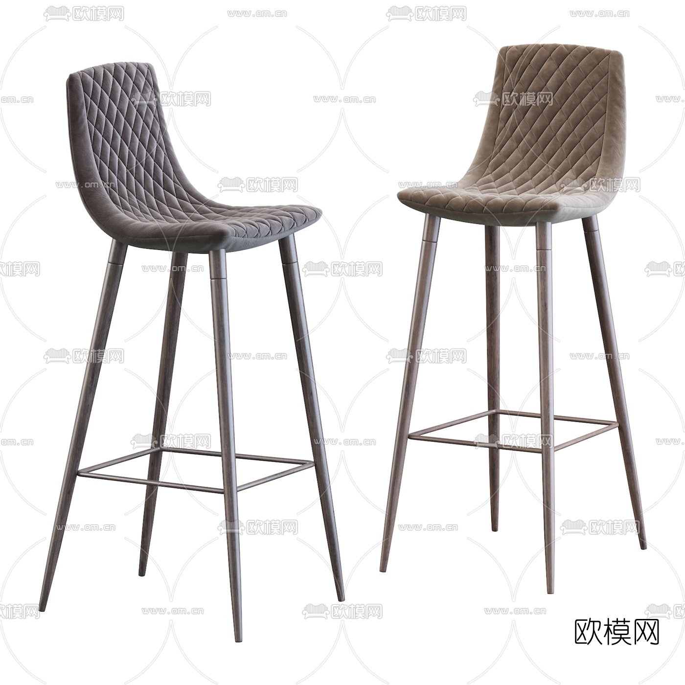 北欧绒布吧台椅3d模型下载（渲染图2）