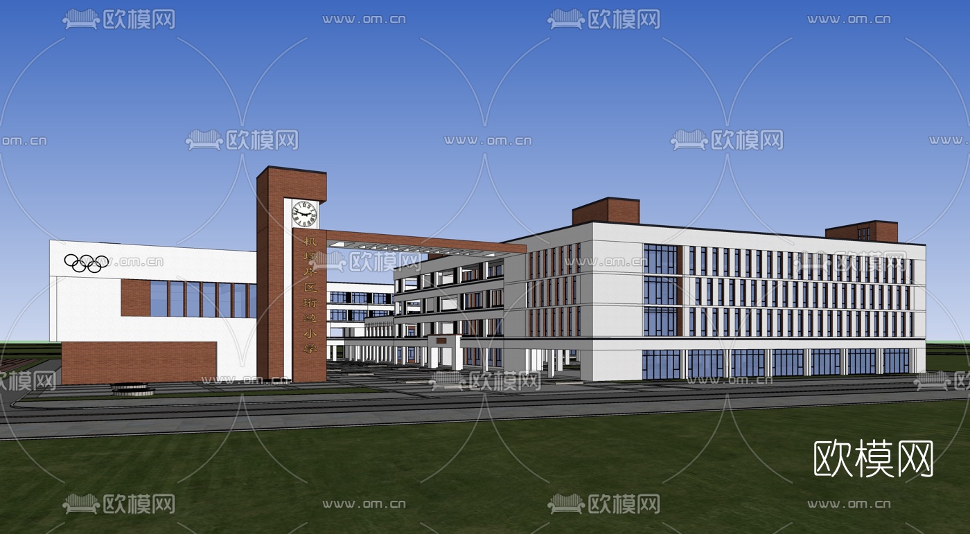 现代学校鸟瞰su模型
