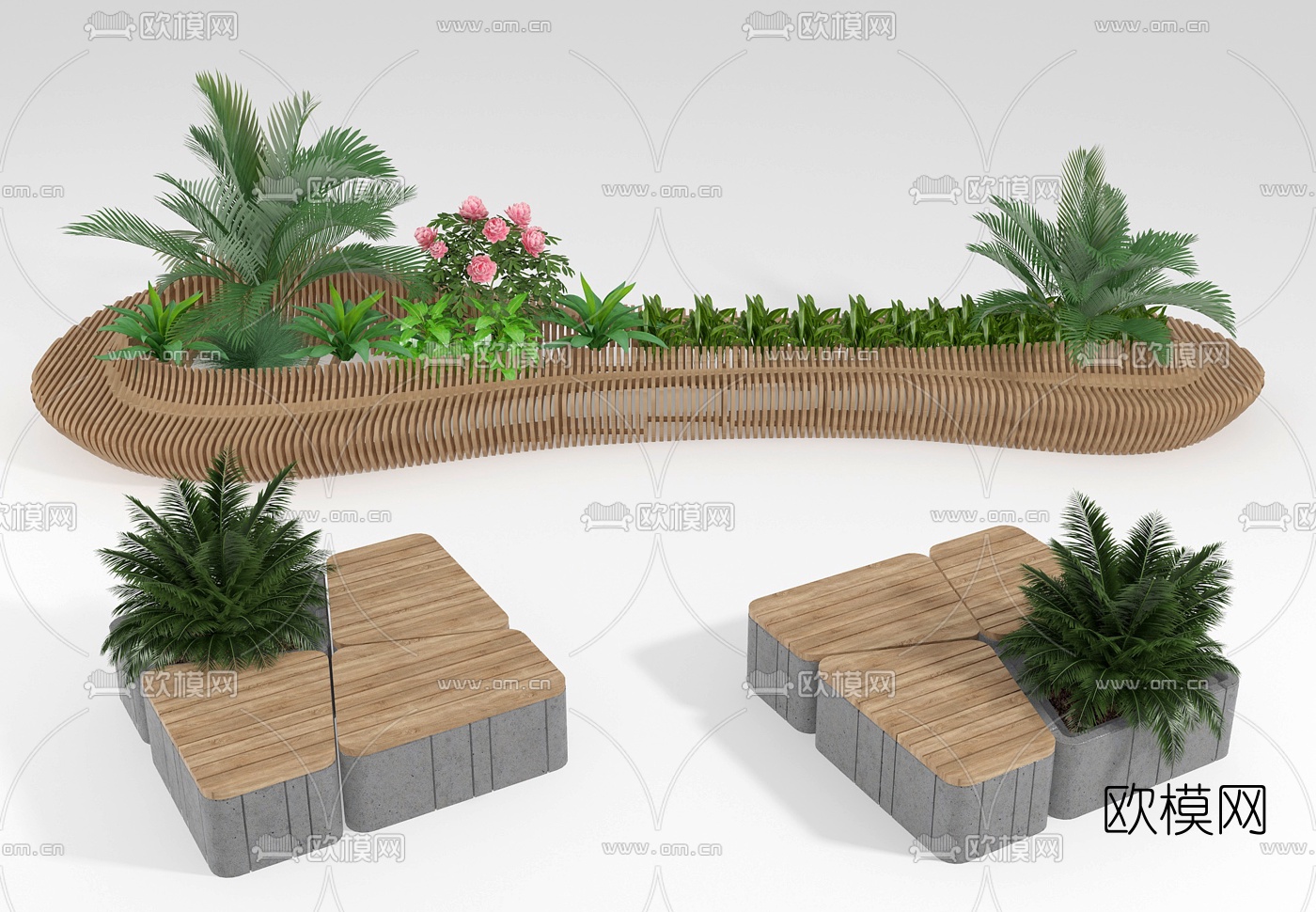 现代户外公共座椅花池3d模型下载