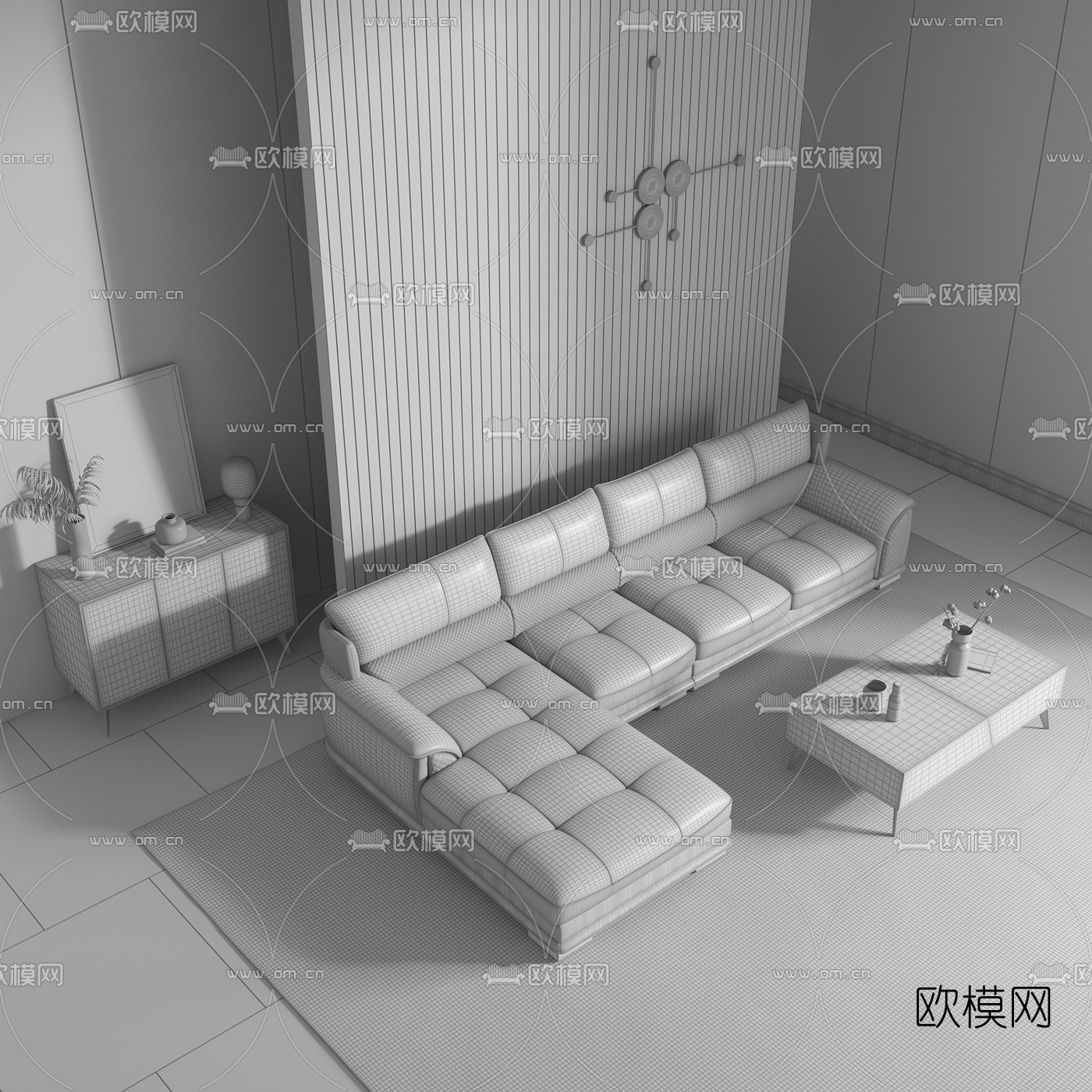 现代皮革转角多人沙发3d模型