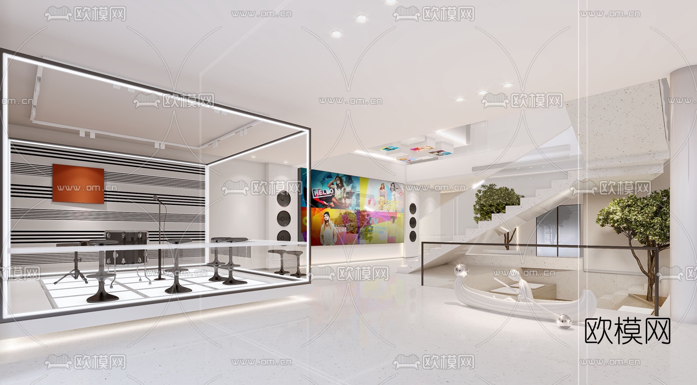 现代办公休闲娱乐区3d模型下载（渲染图1）