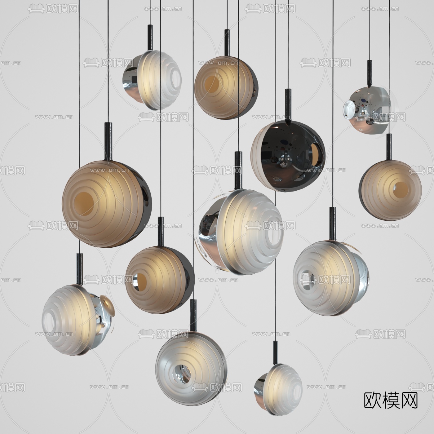 北欧玻璃吊灯3d模型下载