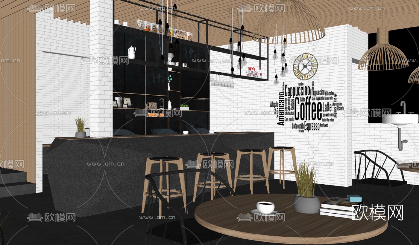 工业风咖啡厅su模型下载（渲染图2）