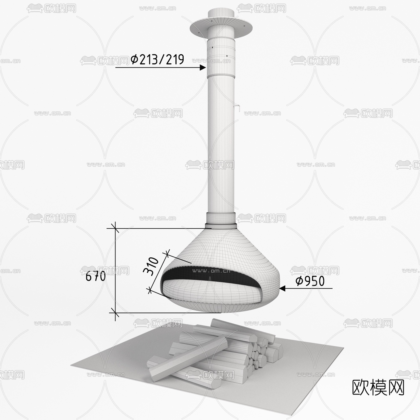 北欧吊挂壁炉3d模型
