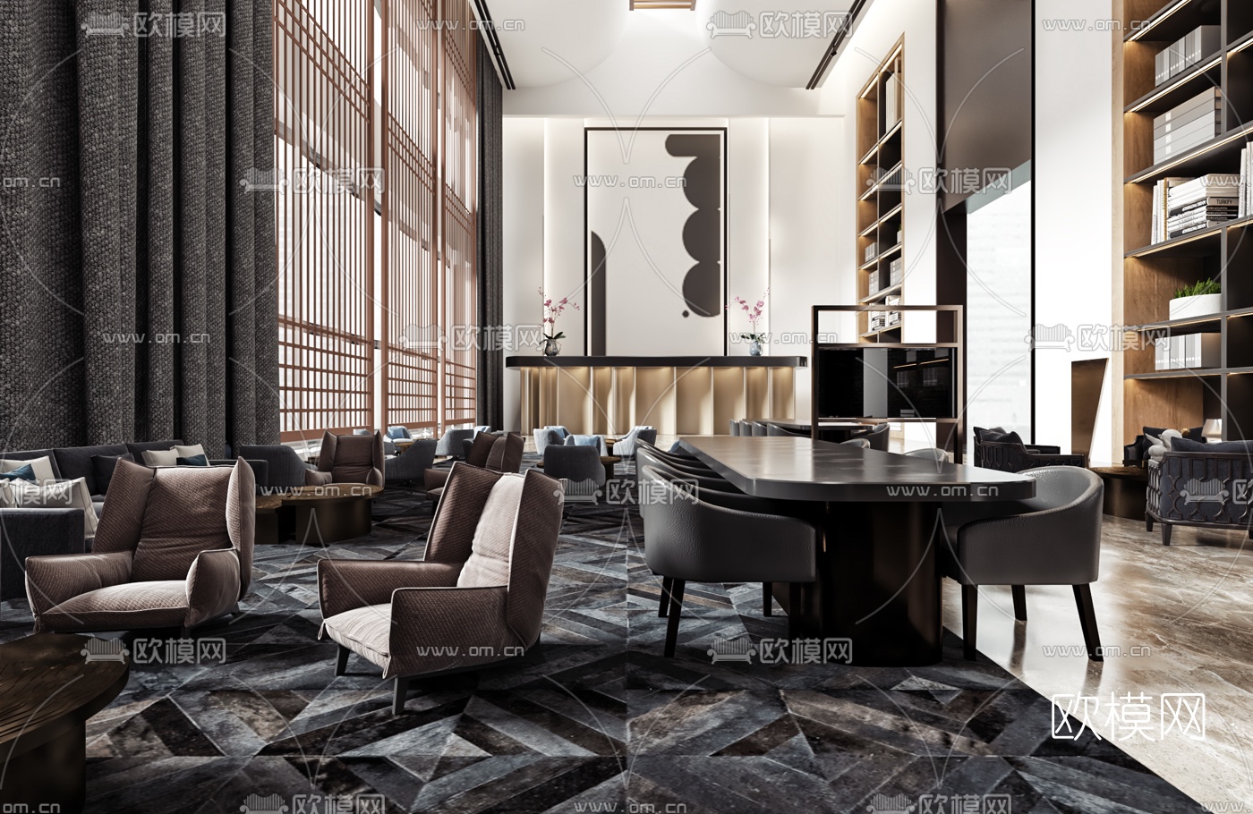 现代酒店大堂吧3d模型