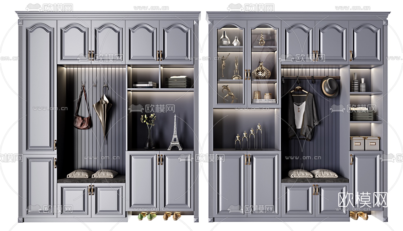 简欧多功能鞋柜组合3d模型下载