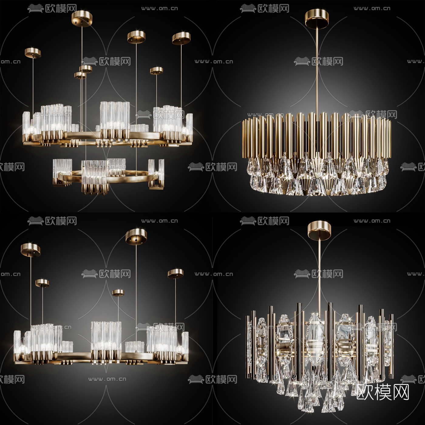 现代轻奢水晶吊灯3d模型下载（渲染图1）