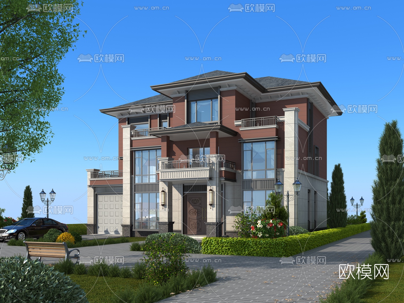 现代独栋别墅外观3d模型下载