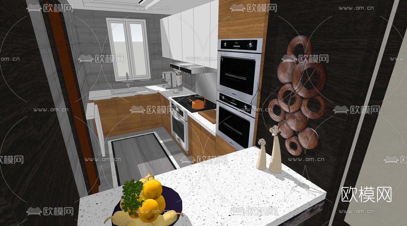 新中式客厅餐厅卧室su模型