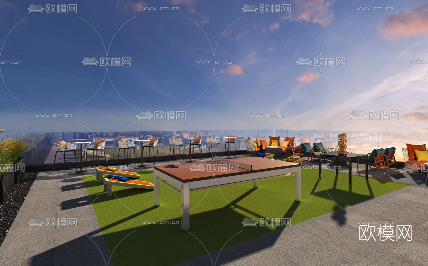 现代阳台露天烧烤吧3d模型下载（渲染图2）