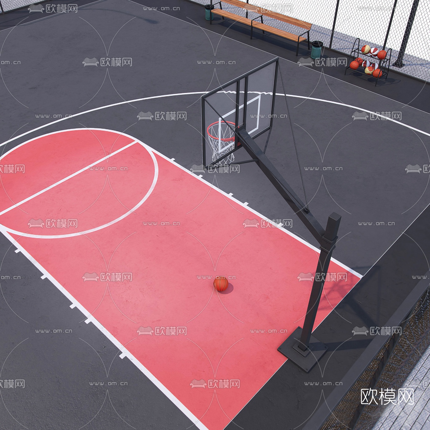 现代篮球半场3d模型