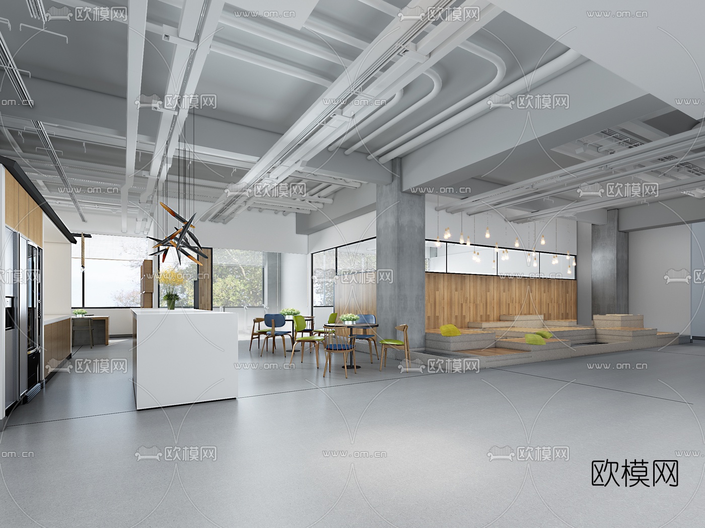 现代茶水间休息区3d模型