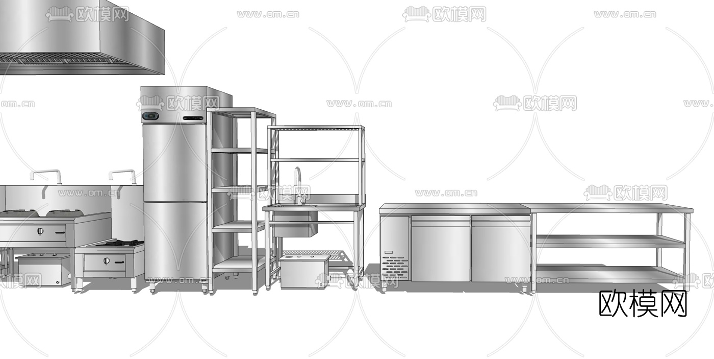现代不锈钢燃气灶水槽su模型下载（渲染图2）