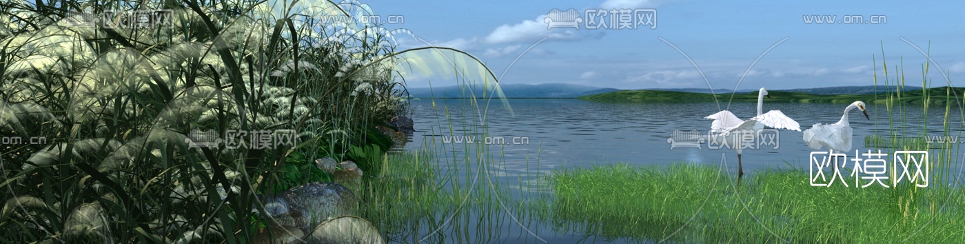 现代丹顶鹤湿地公园3d模型下载（渲染图1）