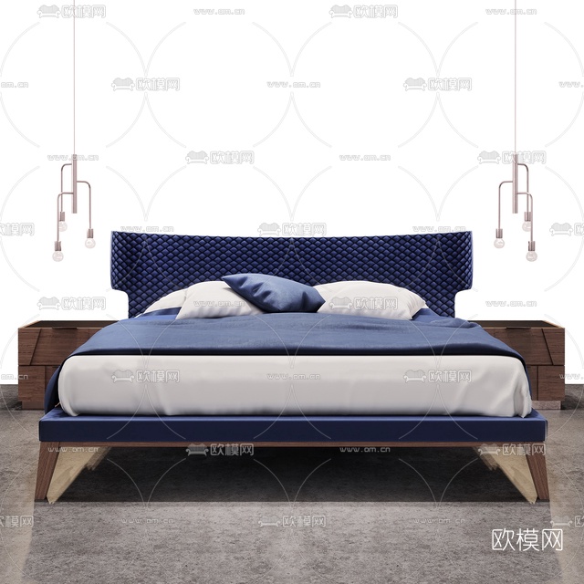 北欧布艺双人床3d模型下载