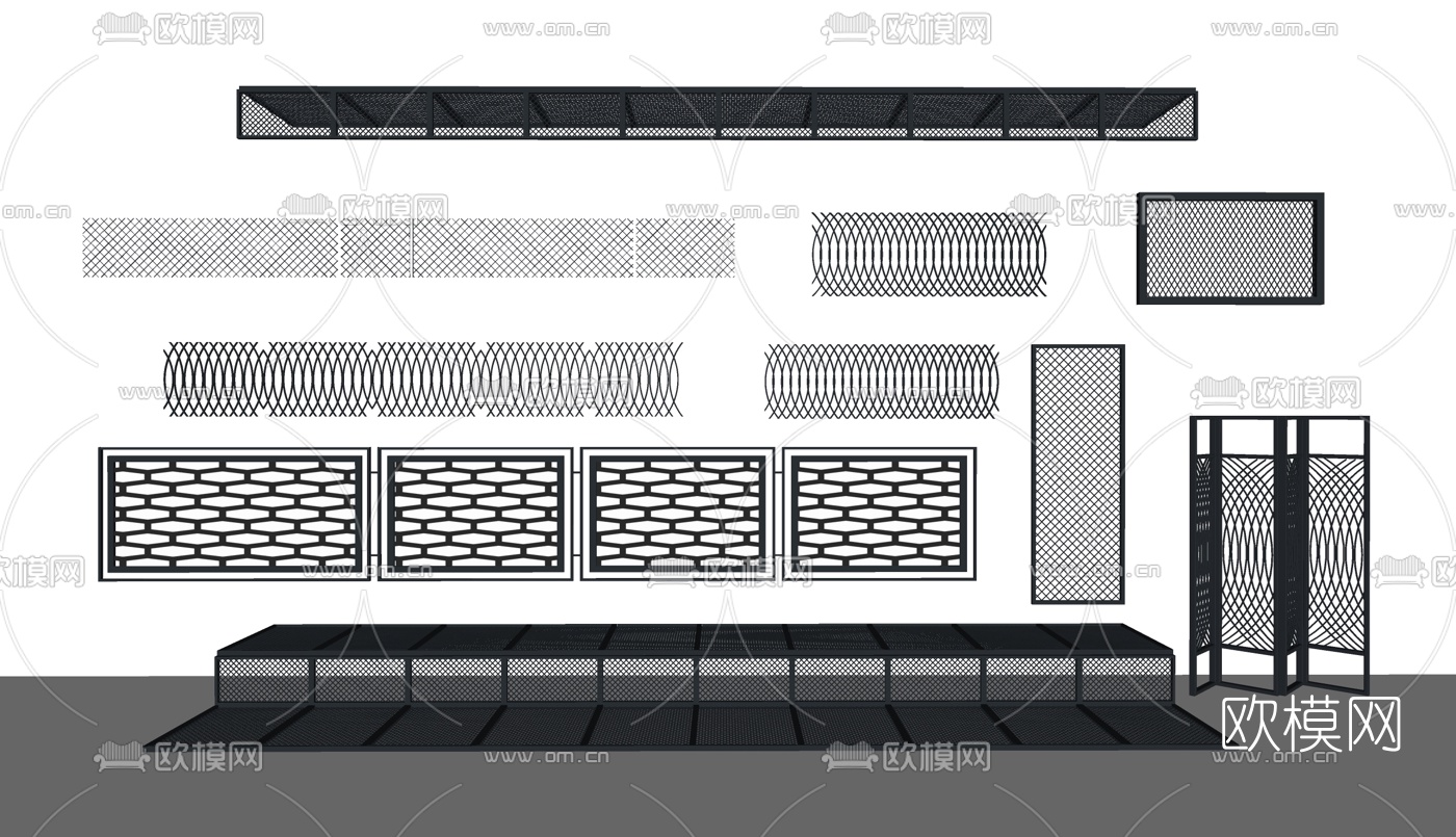 现代金属护栏防护网su模型下载