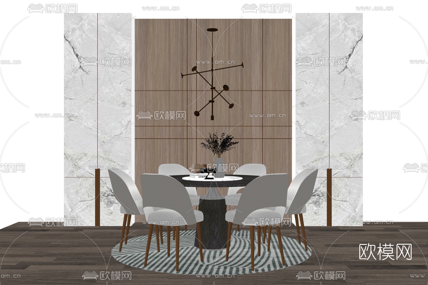 现代圆形餐桌椅免费su模型下载