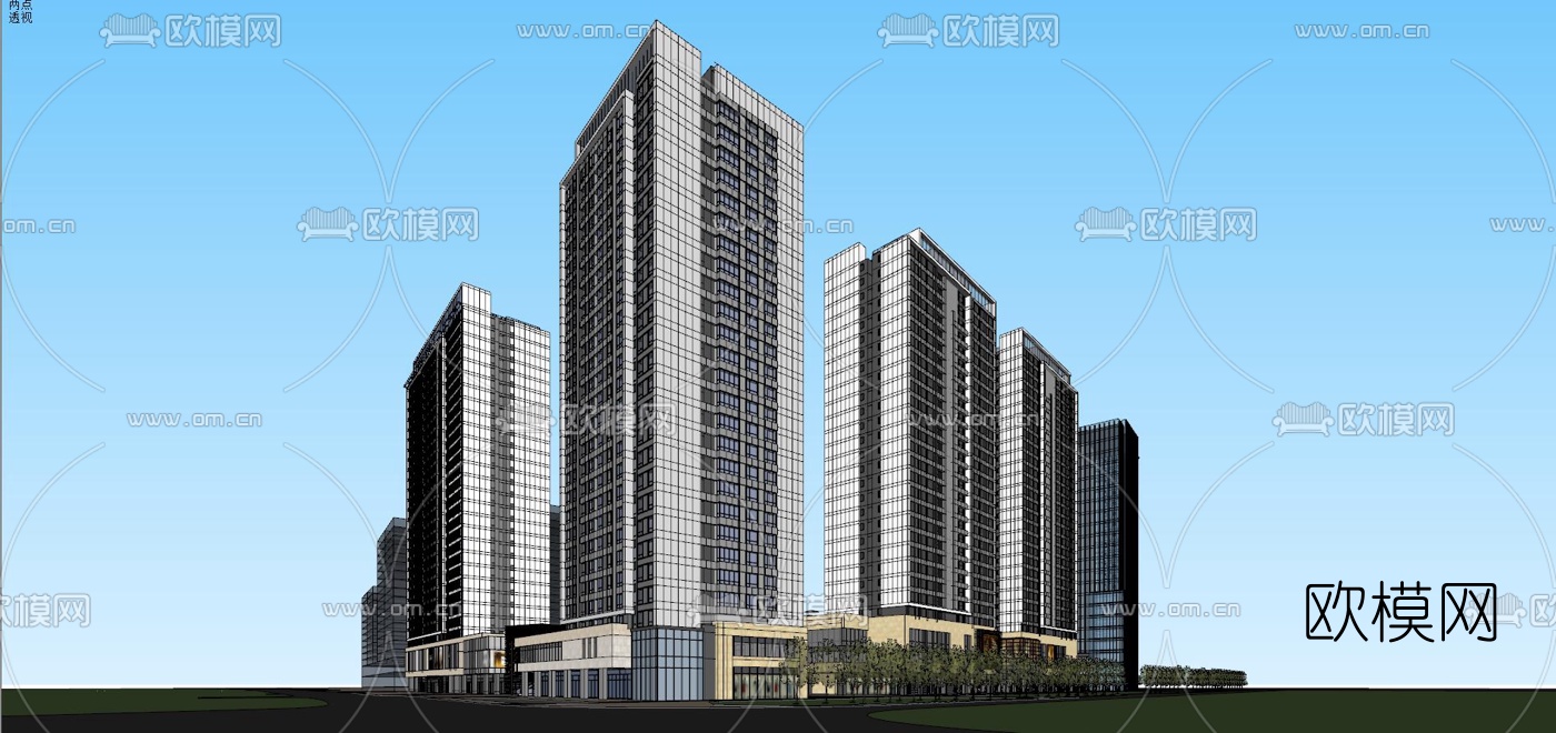 现代办公园区鸟瞰夜景su模型下载（渲染图6）