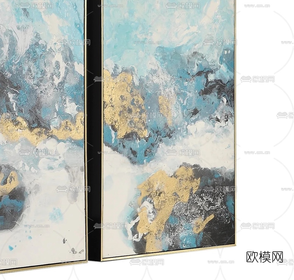 现代水彩山水挂画3d模型